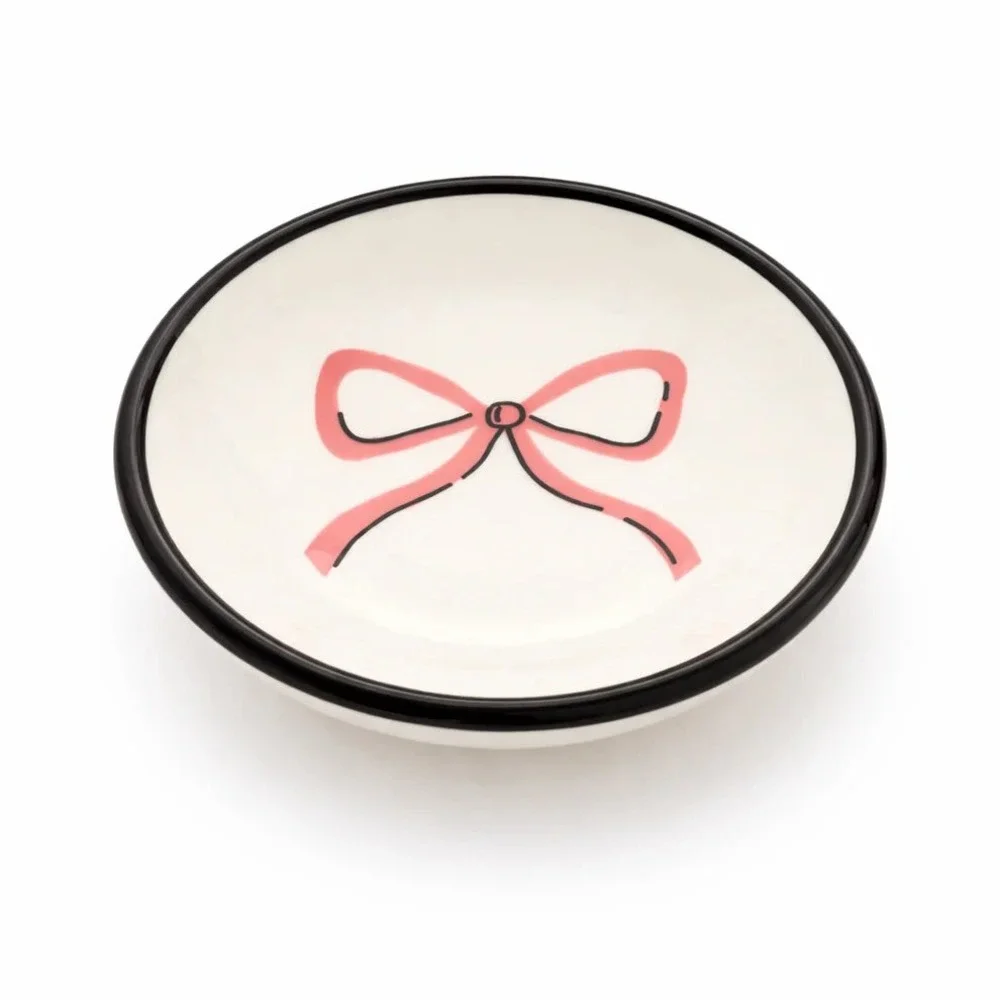 Salmon Pink Bow Ceramic Trinket Dish Jewelry Ring Tray